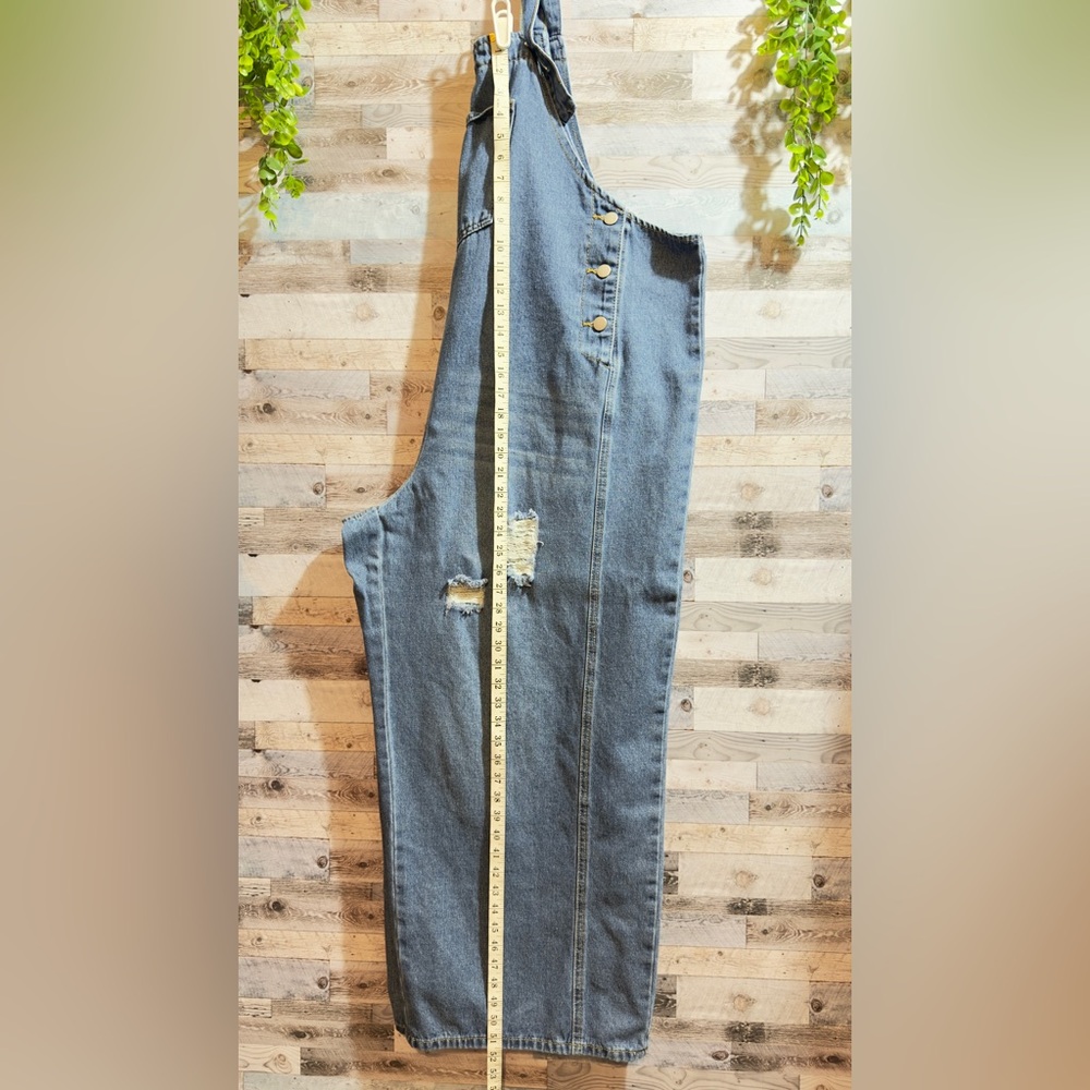 Light Blue Distressed Denim Overalls - Women's Jeans - Picture 4 of 7